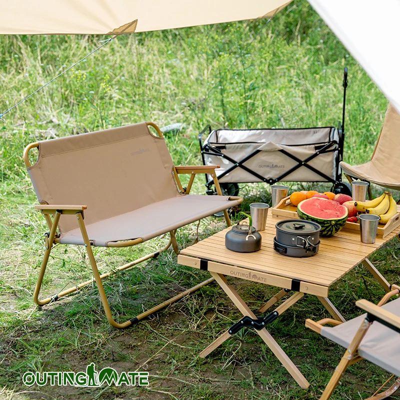 OUTINGMATE наружные поручни для пикника Deluxe отдых алюминиевый супер толстый Оксфордский Двухместный сидячий складной стул