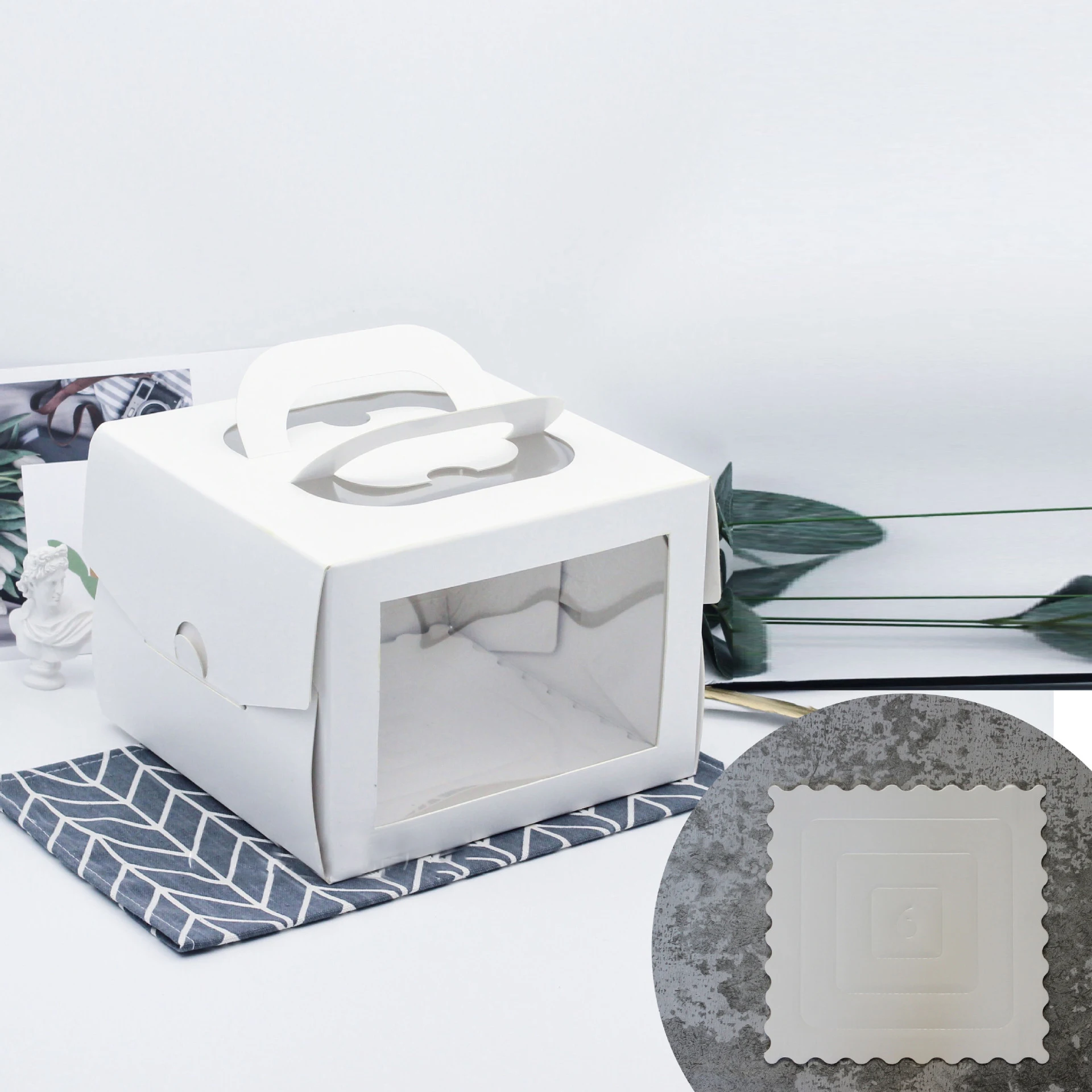 IMEE High Quality Elegant Customized Logo White Strong Thick Cardboard 4 6 8' Sweet Cake Box with Cake Board and Clear Window