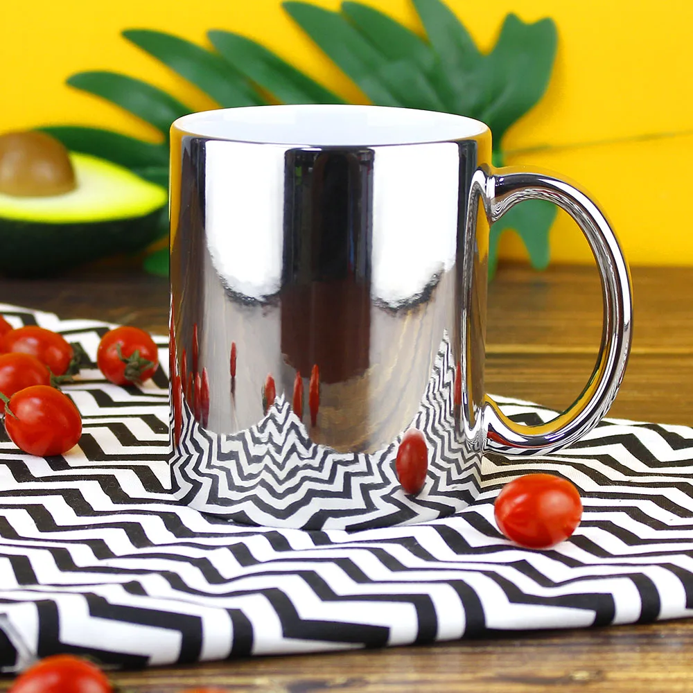 No Minimum Silver Electroplating Custom Ceramic Cup Mug with Logo 11oz Ceramic Mirror Mugs for Coffee