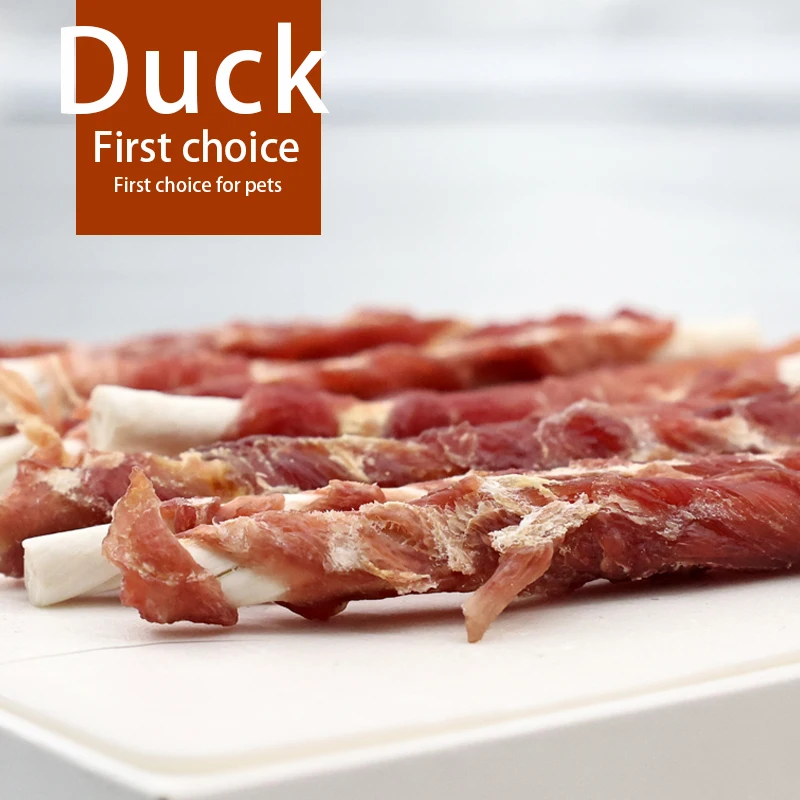 Wholesale pet snack duck meat cow skin roll dog snack OEM snack supplier dog tooth grinding cleaning teeth