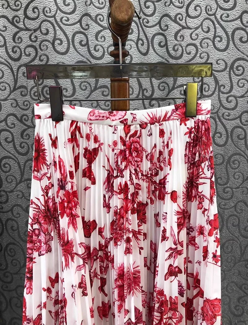 Top Quality New Long Skirt 2024 Spring Fashion Women Colorful Floral Prints High Waist Long Maxi Skirt Lady Cotton Pleated Skirt