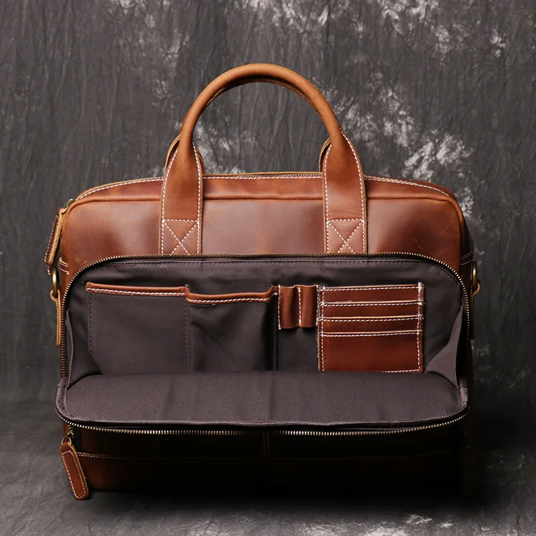 N-127 Nerlion Briefcase 14 Inches Computer Laptop Messenger Bag Vintage Genuine Leather Business Briefcases Leather Office Bag