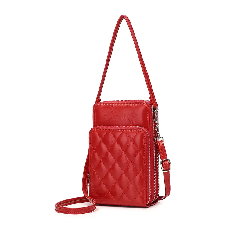 Fashion Korea Quilting PU Leather Crossbody Shoulder Mini Bags Women Mobile Cell Phone Pouch Bag Wallet With Long Strap