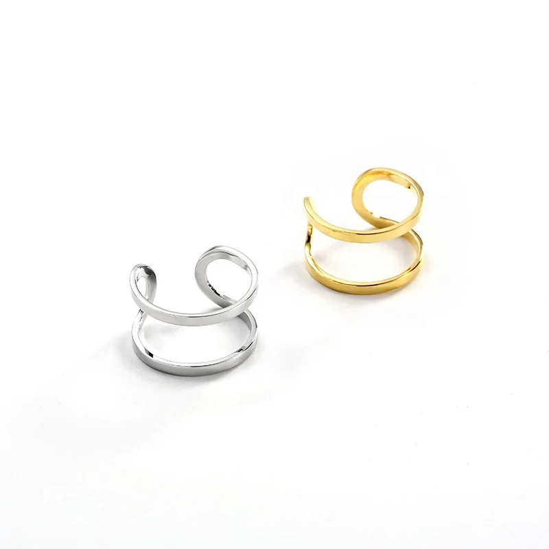 
New Trend Stainless Steel Adjustable Open Size Gold Plated Double Layer Open Ring 