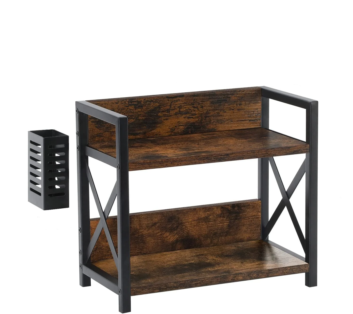 2 Tier Coffee Condiment Bar Accessories Organizer Station, Wooden Kitchen Countertop Storage Spice Rack Shelf