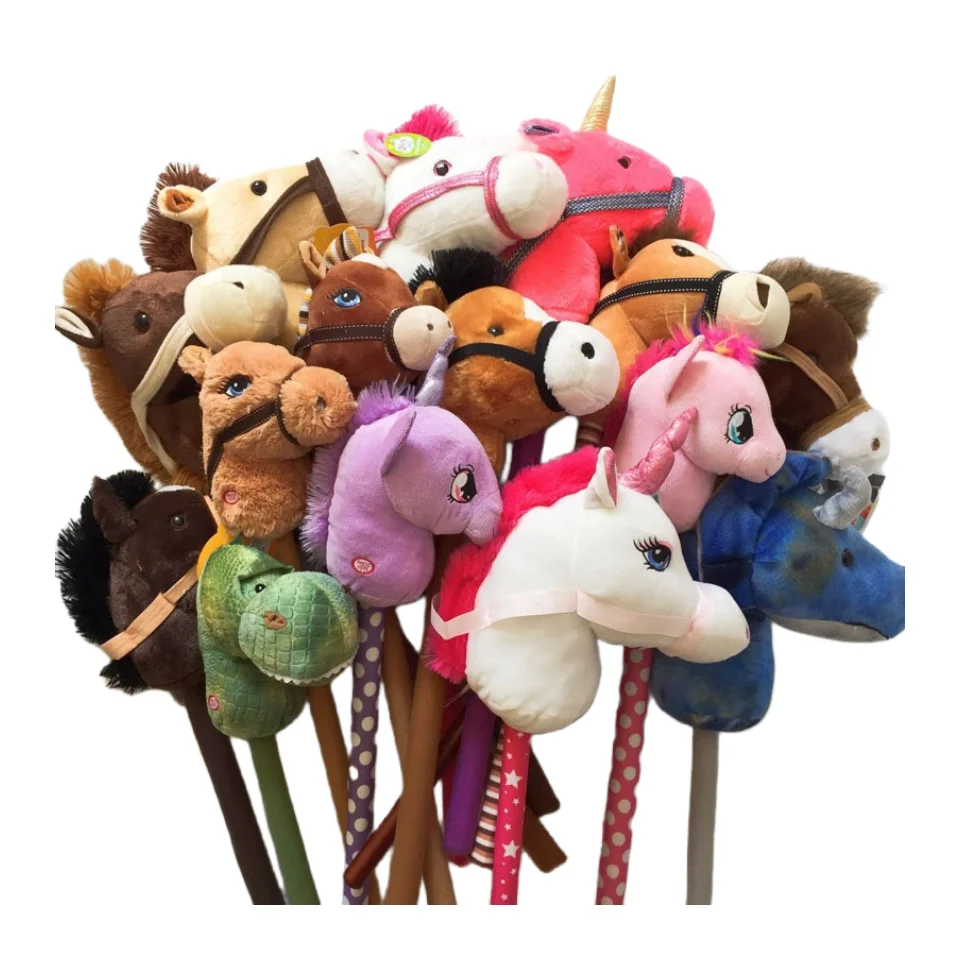 Custom design plush hobby horse head doll stick with music Manufacturer Plush Animal Horse/Unicorn Head Sound Stick for Kids