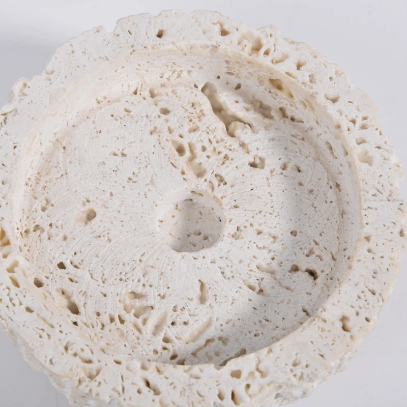 Marble Travertine Candle Holder Marble travertine stone bowl for Home Hotel Decoration White candle  candlestick holder