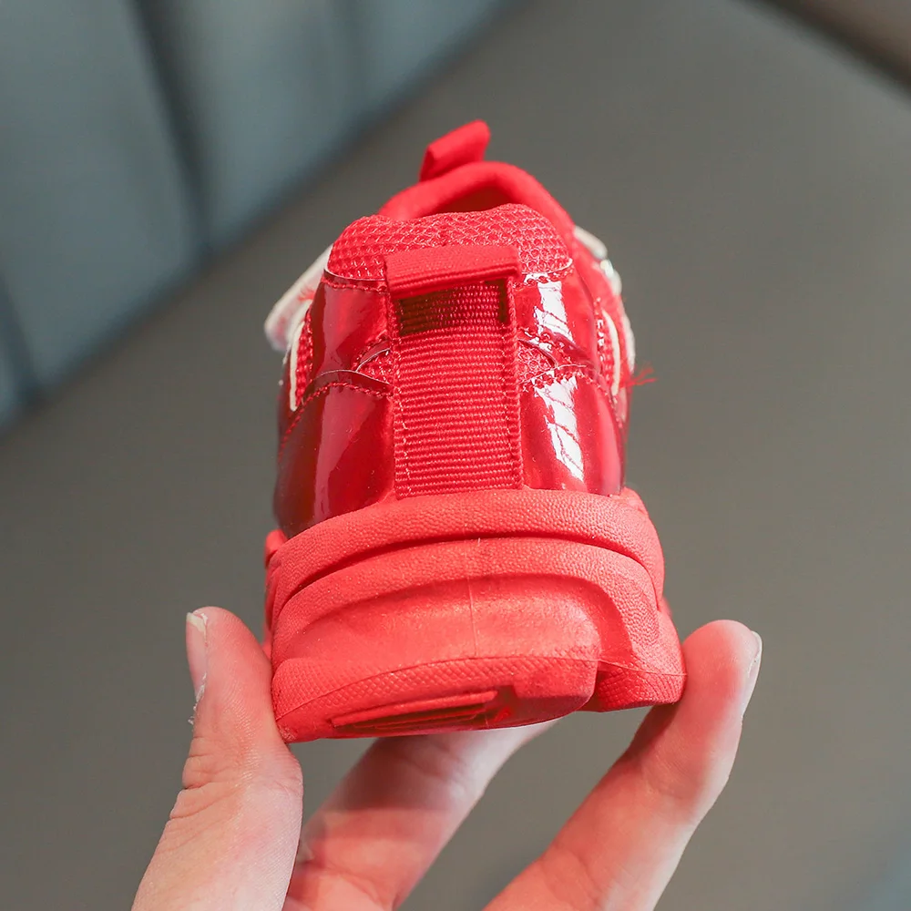 China manufacturer leather mesh pu wedge high heel red kids casual shoe glitter sneakers