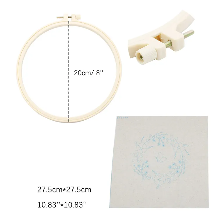 High Quality Yiwu Textile Fabric Crafts Custom Flower Pictures Simple Hand DIY 3 In 1 Embroidery Kit With 8 Inch Plastic Hoop