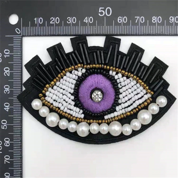 Good Price Of Good Quality Eye Embroided Small Beaded Stone Patch