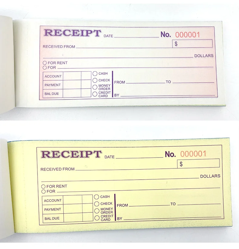 Factory Price Custom Invoice Receipt Book for A Small Business 2 Part Carbonless 5-1/8 X7-29/32inch Purchase Sales Order Form
