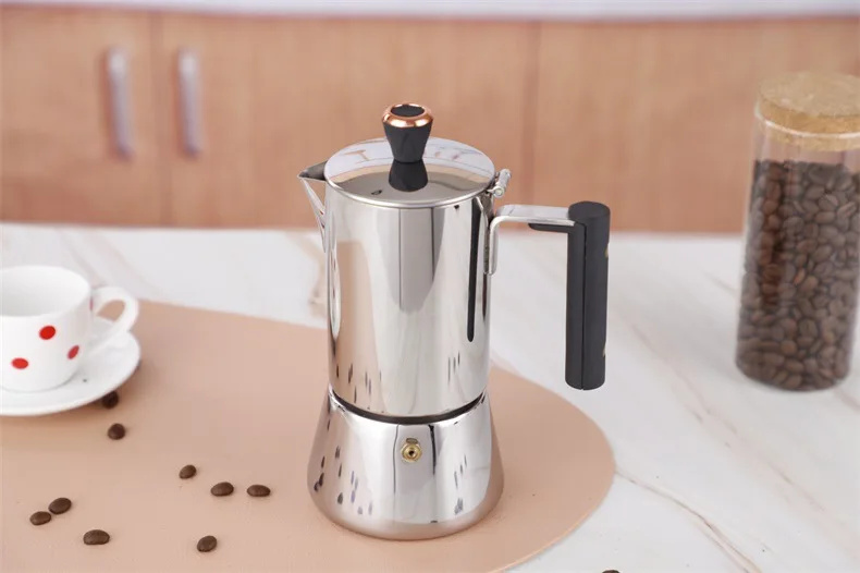High Quality 6 Cup Moka Pot Stainless Steel Espresso Maker New Portable Office Coffee Maker