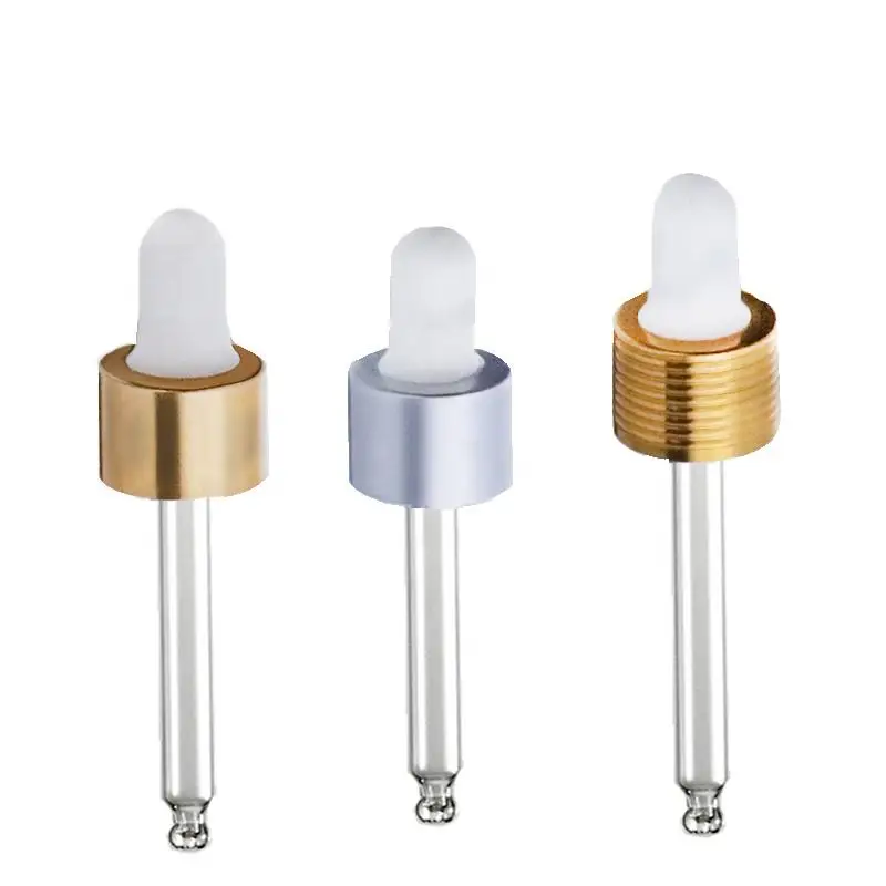 20/415 20/400 20/410 Aluminum Dropper Pipette Gold Silver Serum Dropper Screw Cap With Glass Straw Plastic Droplet