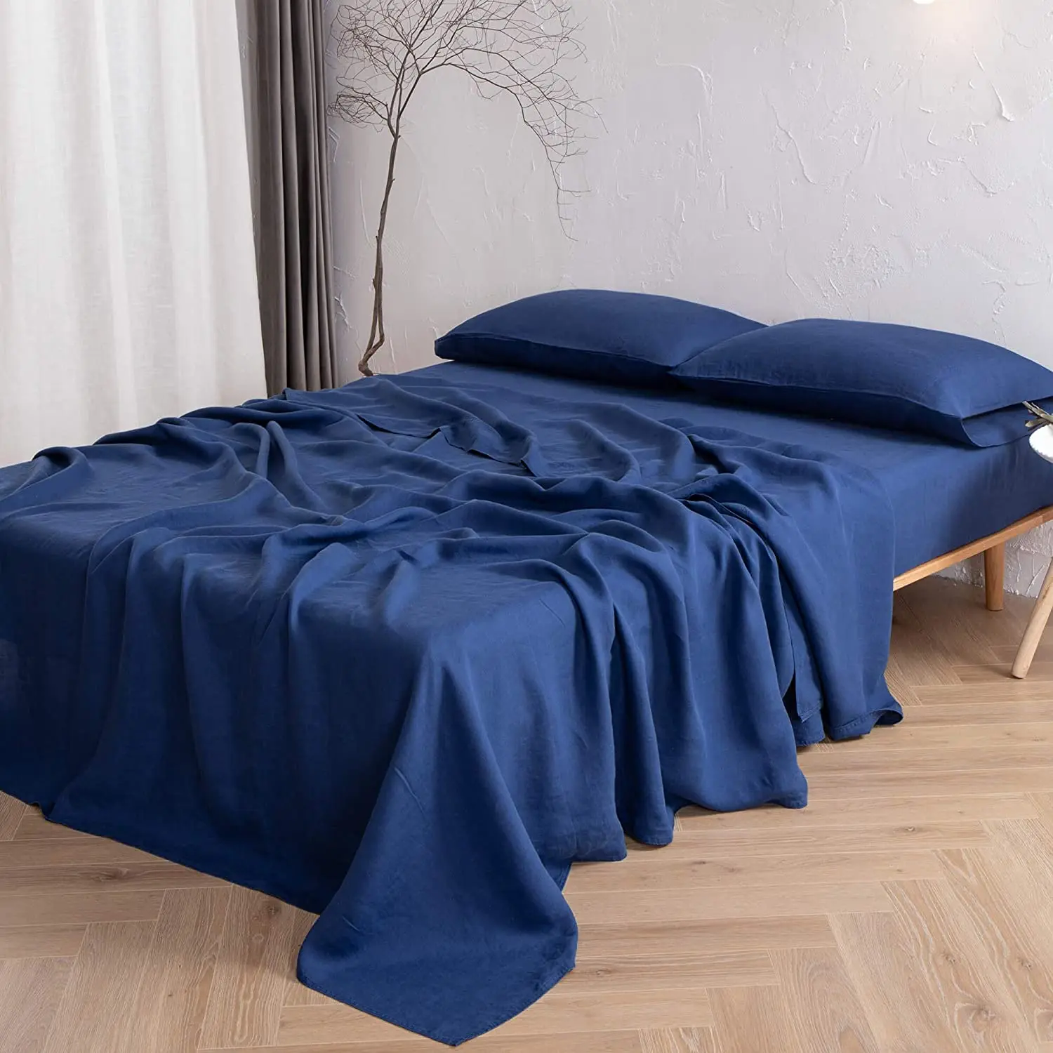 solid color 4pcs 100% hemp bed linen sheet set, bedding set