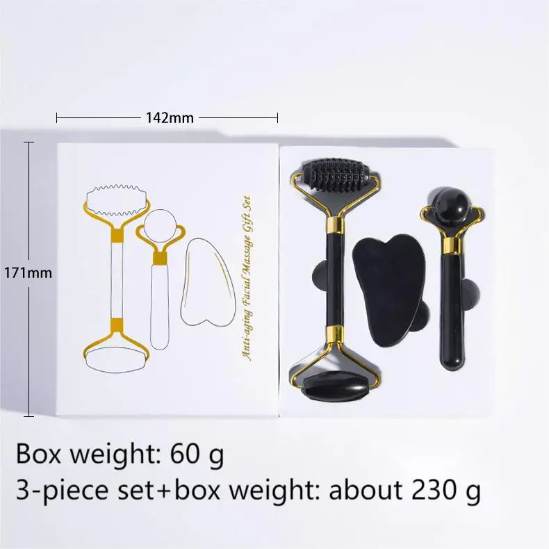 MI Jade Roll Tool Roller Natural Jade Roller Gua Sha Stone Set Packaging Box Anti Aging Jade Roller Set