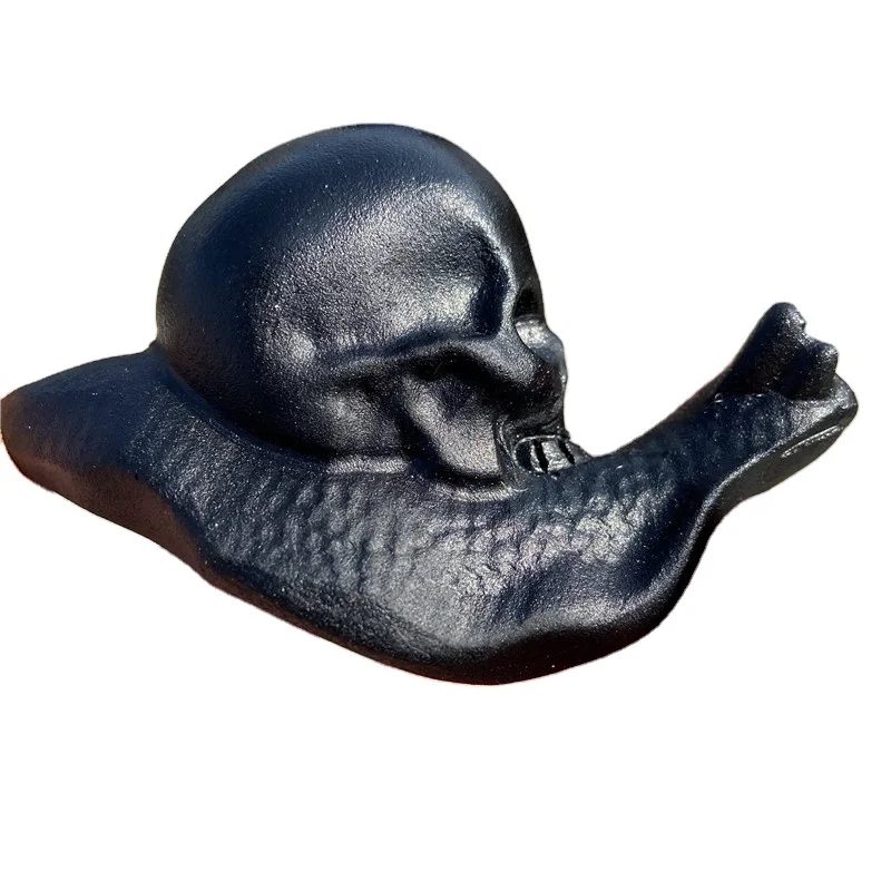 
Hot Sale Natural Healing Function Hand Carved Crystal Black Obsidian Snail Skulls For Home Decoration 