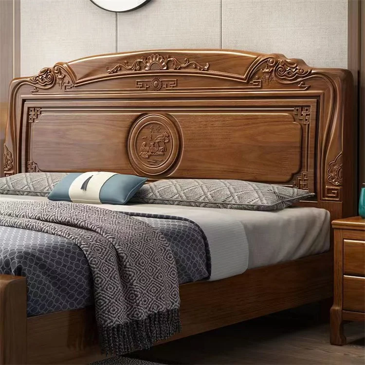 Solid wood bed simple and economical modern Chinese style double bed bedroom furniture king size bed