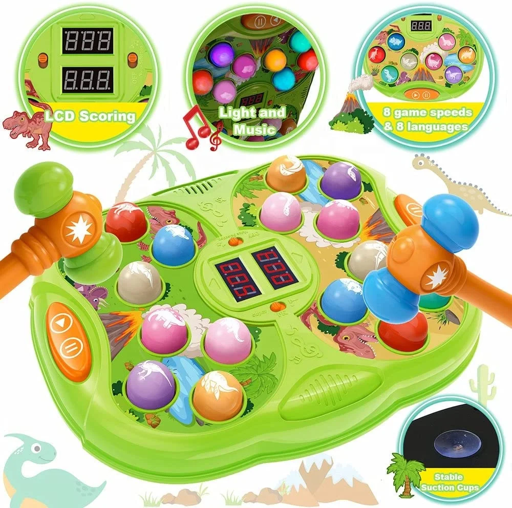 Educational Learning Activity Table Baby Interactive Educational Toy with 2 Hammers Whack A mole Dinosaur Game Toy for kids