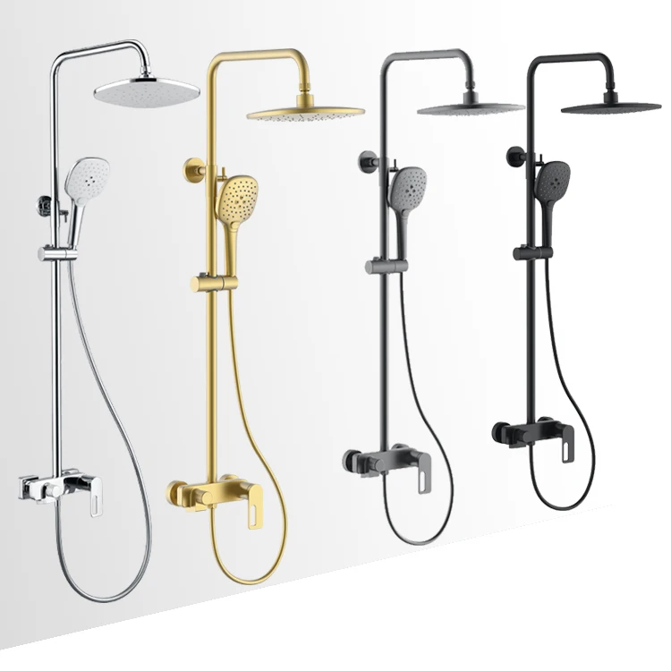 Wall mounted 3 functions single handle shower set  luxury brass in-wall bathroom faucet set with shower