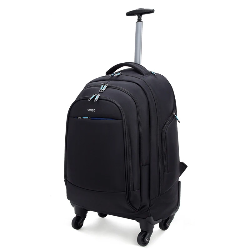 Business Travel Trolley Backpack Black Duffle Wheels Laptop Backpack 17 Inch Rolling Bag With 4 Wheels