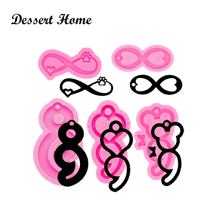 DY0682 Mouse Head/Cat/Heart with Semicolon Silicone Mold for Keychains Epoxy Resin Craft, DIY Charms Infinity Paw Print Mold