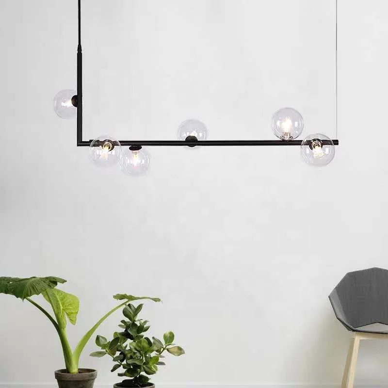 
Well quality led aluminium linear modern designer dinning room chandeliers 6 lights globe pendant light fixture for dining table 