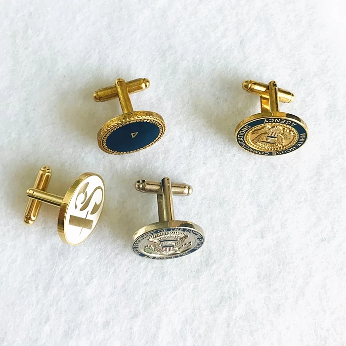 Personalized  Cuff Links round hard enamel soft alloy iron metal cufflink Gold cuff links Anniversary custom mens cuff links