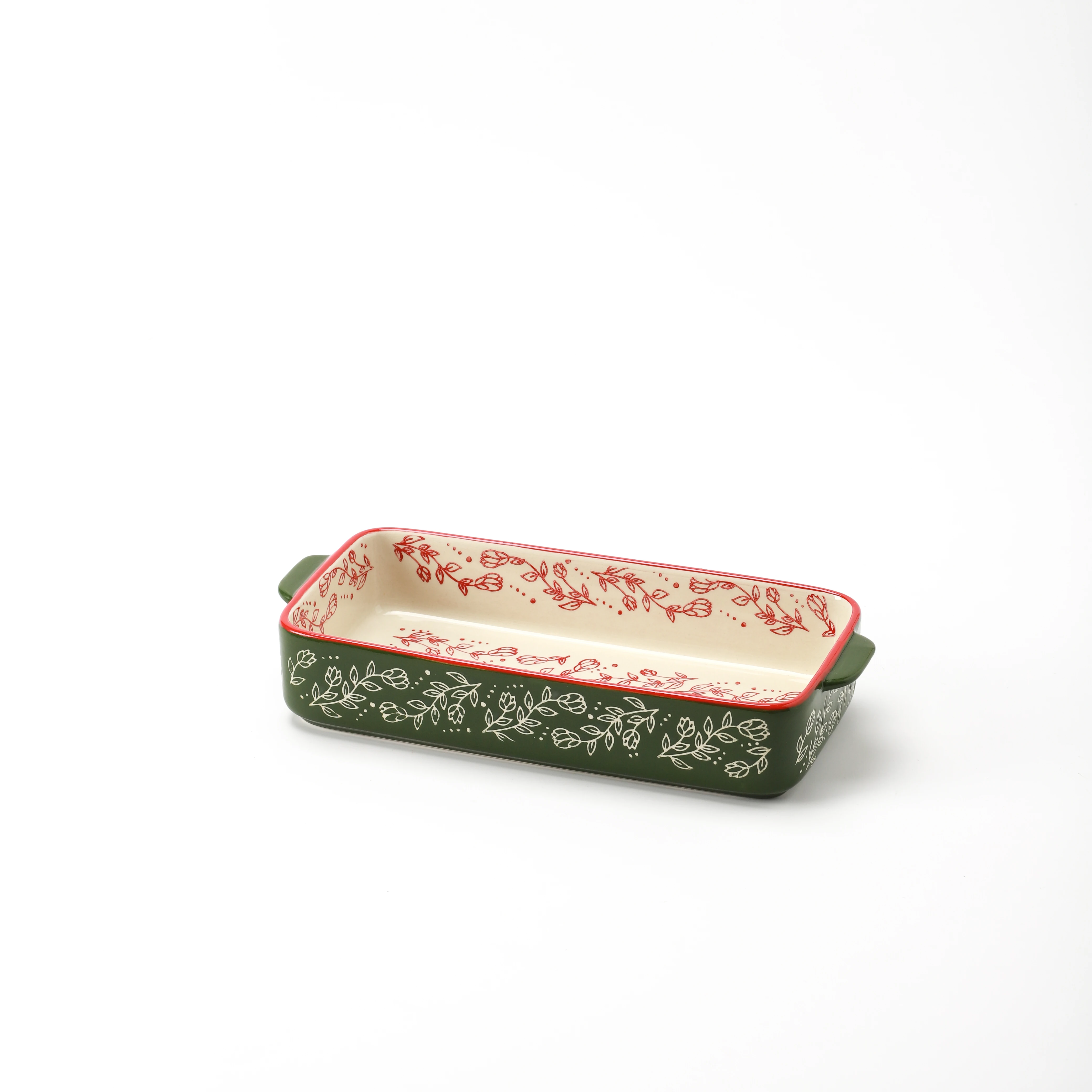 Hot Sale Ceramic Porcelain Baking Dish with Handle Durable Colorful Rectangular Plates Baking Tray