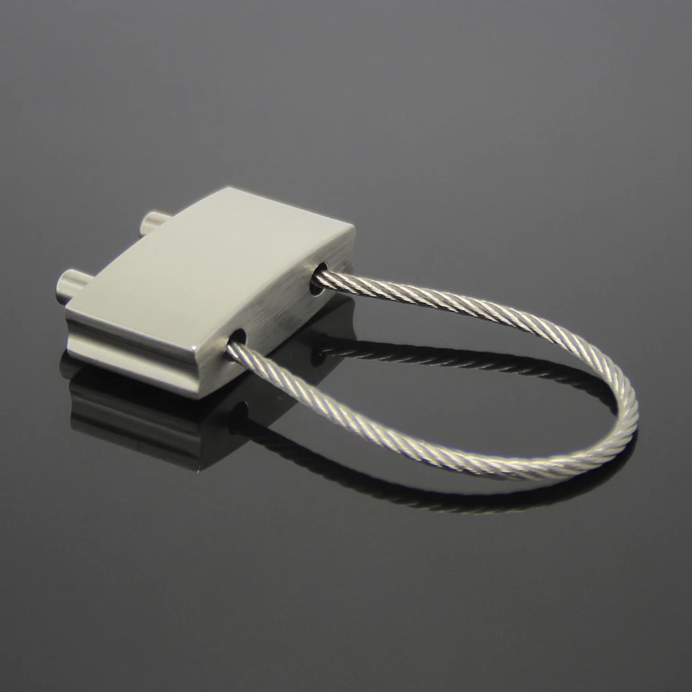 Screw Locking Key Holder Cable Wire Key Chain Rectangle Cube Steel Wire Keyring 3D Metal Stainless Steel Wire Rope Keychain