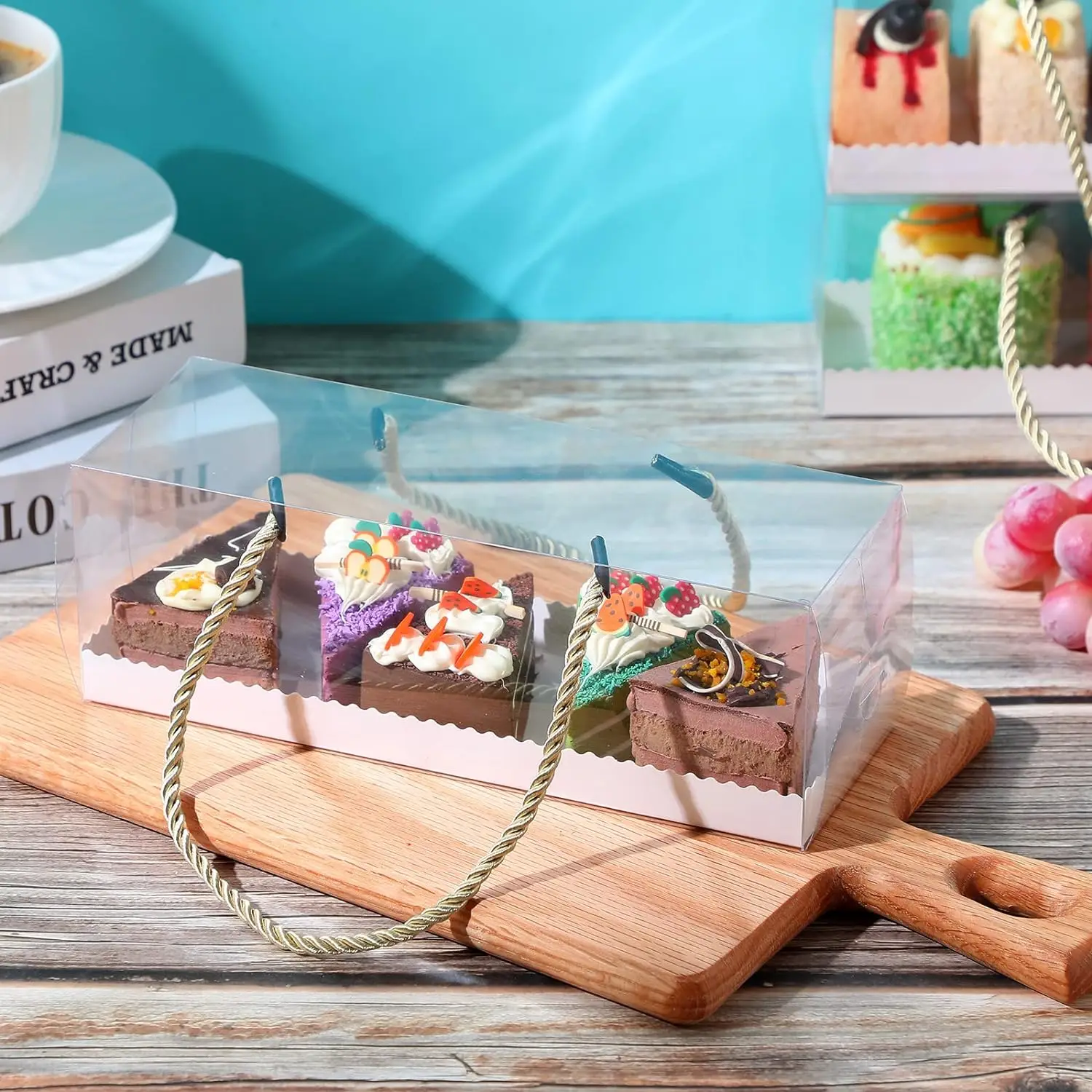 11.6X3X3CM Bakery Slicing Bread Rack With Handle And Cardboard Plastic Transparent Roll Cake Box