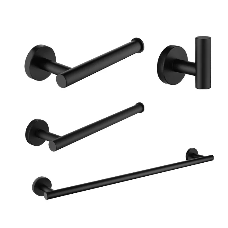 High Quality Bathroom Hardware Accessory Set Wall Mounted 304 Stainless Steel Towel Rack Black Hanger Gold