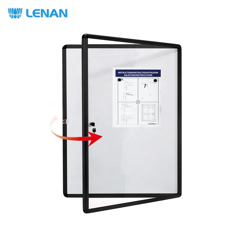Indoor enclosed wall mount black frame display case notice board enclosed bulletin board with lock and keys