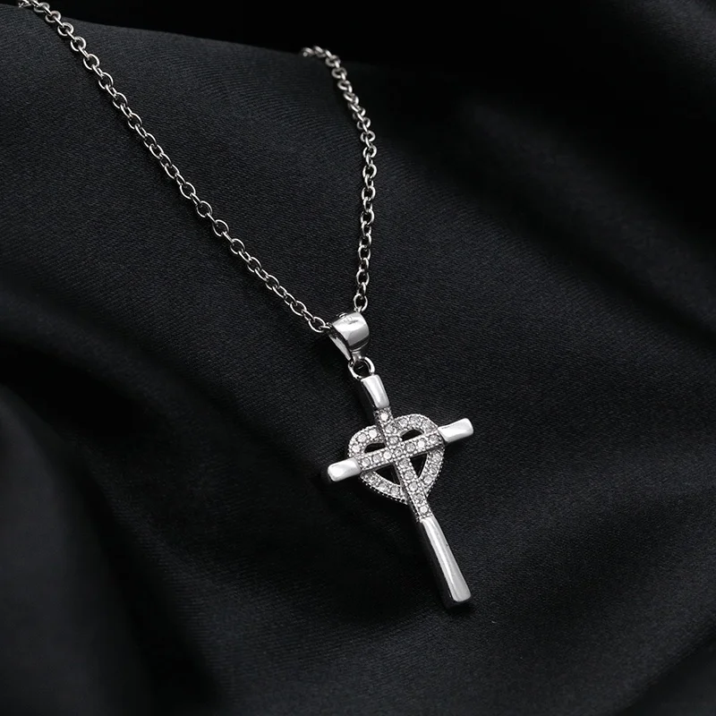 minimalist silver pendant Christian Heart with Cross Pendant 925 sterling silver