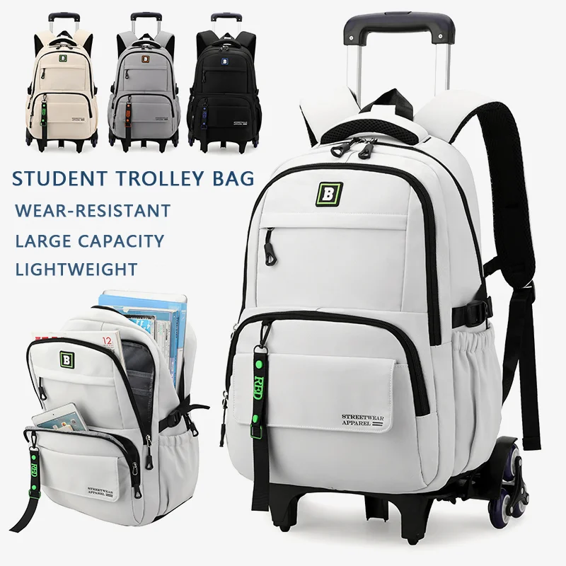 Factory low price rolling backpack large capacity boys school bags nylon casual trolley bag with wheels business travel for men