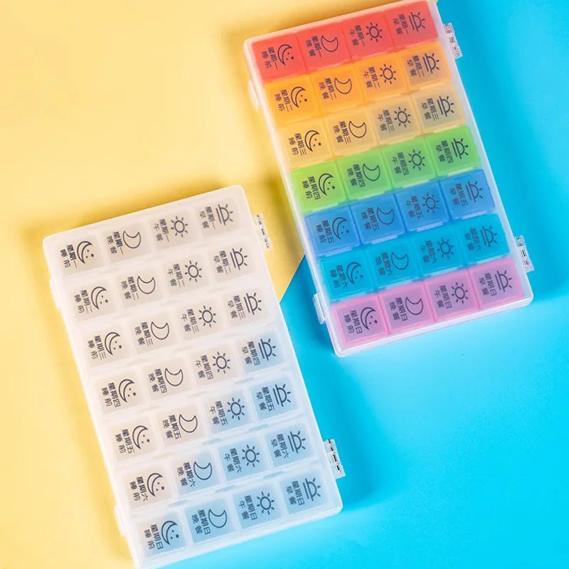 Colorful Medicine Storage Container Plastic Portable Pill Case 7 Day 4 Times Pill Organizer Weekly Pill Box