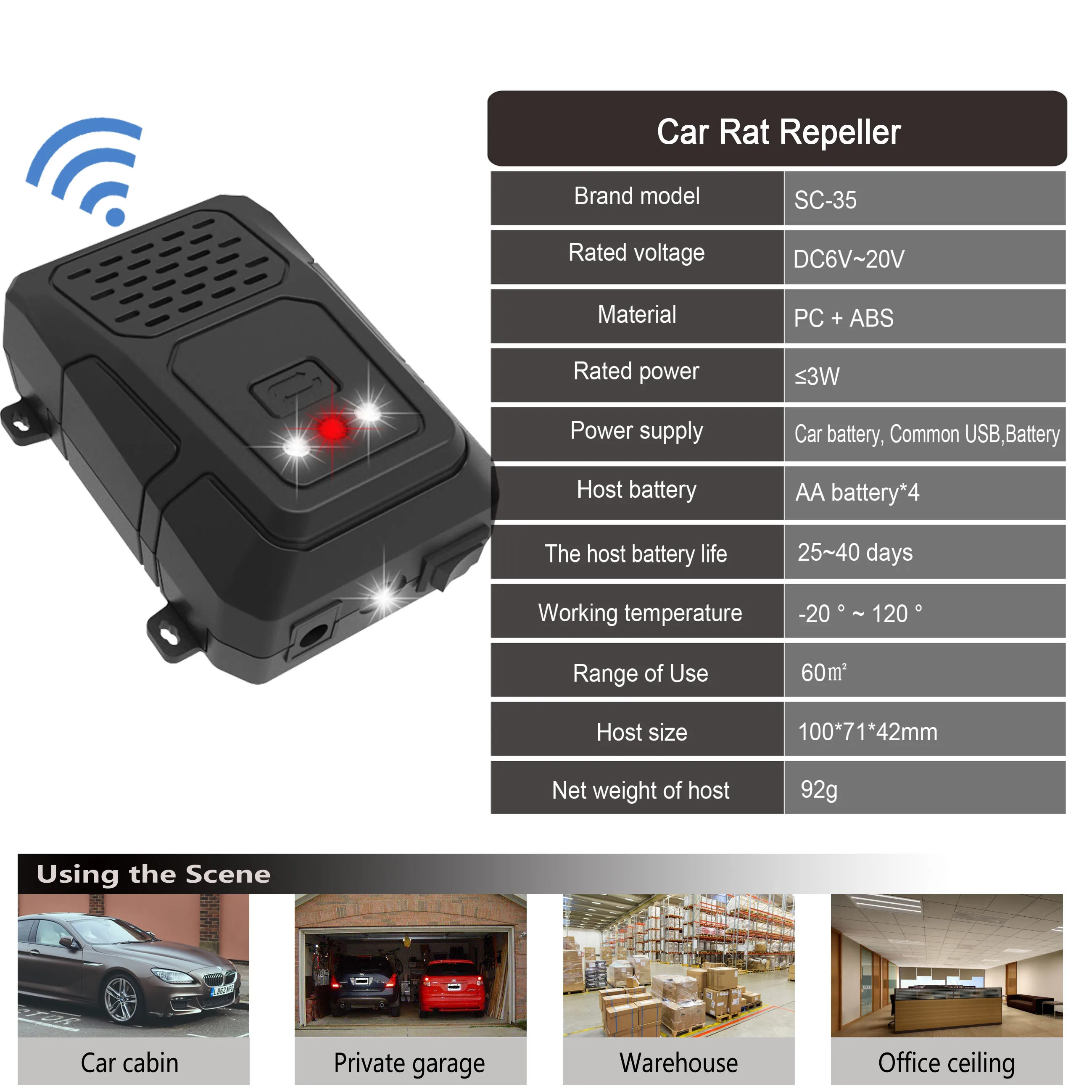Mouse Blocker 12V Ultrasonic Under Hood Mouse Rodent Deterrent Vehicle Marten repellant