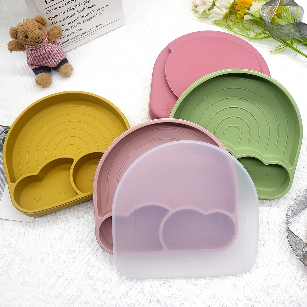 Wholesale Eating Food BPA Free Eco-friendly Children Tableware Feeding Plate Suction Silicone Baby Dishes