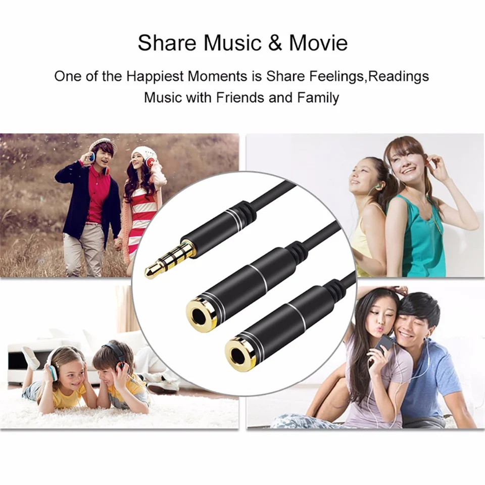 Headphone Splitter Audio Cable 3.5mm Male to 2 Female Jack 3.5mm Splitter Adapter Aux Cable for Samsung MP3 Player