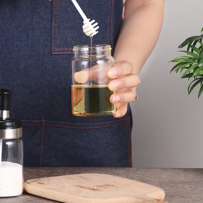 2 In 1 Spice Jar Seasoning Oil Dispenser Honey Bottle Container Set Salt and Pepper Shakers with Brush Spoon Honey Stick