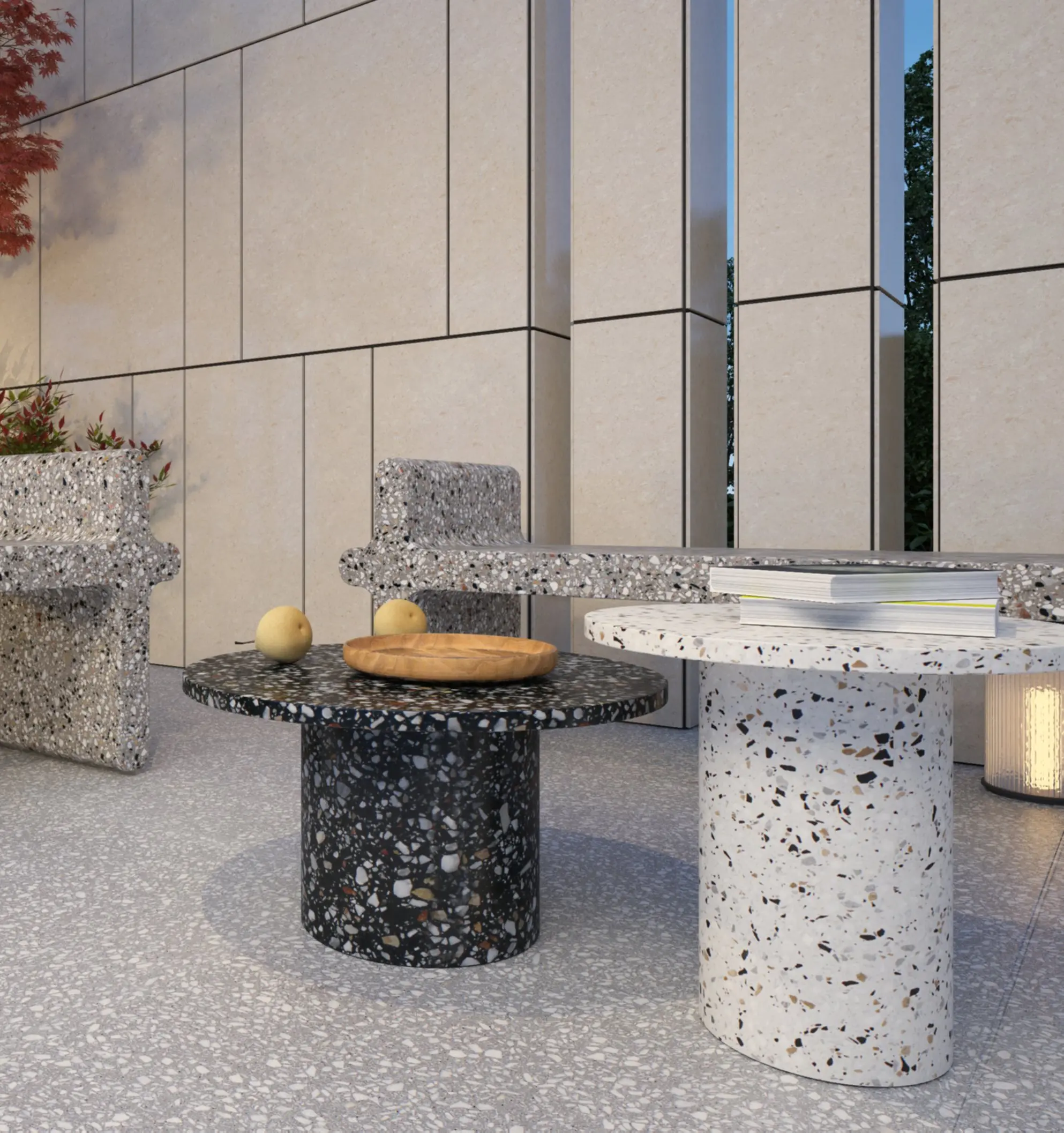 PY006 Luxury Small round Terrazzo Design Coffee Table Set for Living Room And Outdoor Furniture