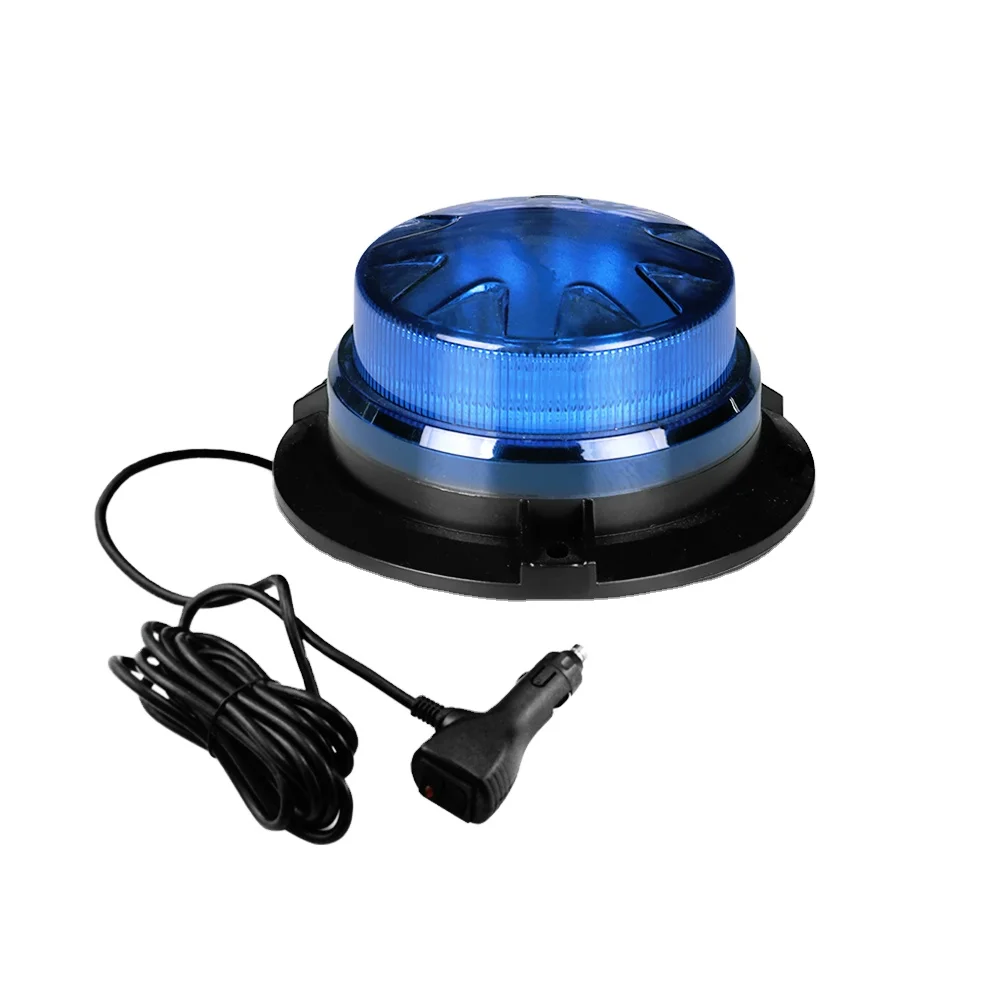 9-28V Mini Led Blue Rotating Ambulance Emergency Strobe Warning Police Beacon Light With Magnet
