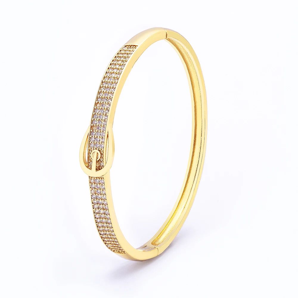 QIKU Creative Belt Shape Design Women Bracelet Copper Zircon Gold Plated Charm Bangles Jewelry Accessories Gift Wholesale Price