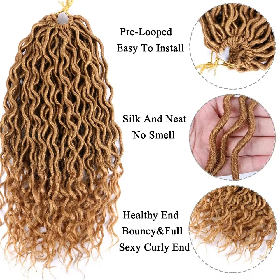 In Stock 18 20 inch Faux Locs Synthetic Crochet Braids Hair Extensions Arfo Curly Ombre Goddess Dreadlocks Hair For Black Women