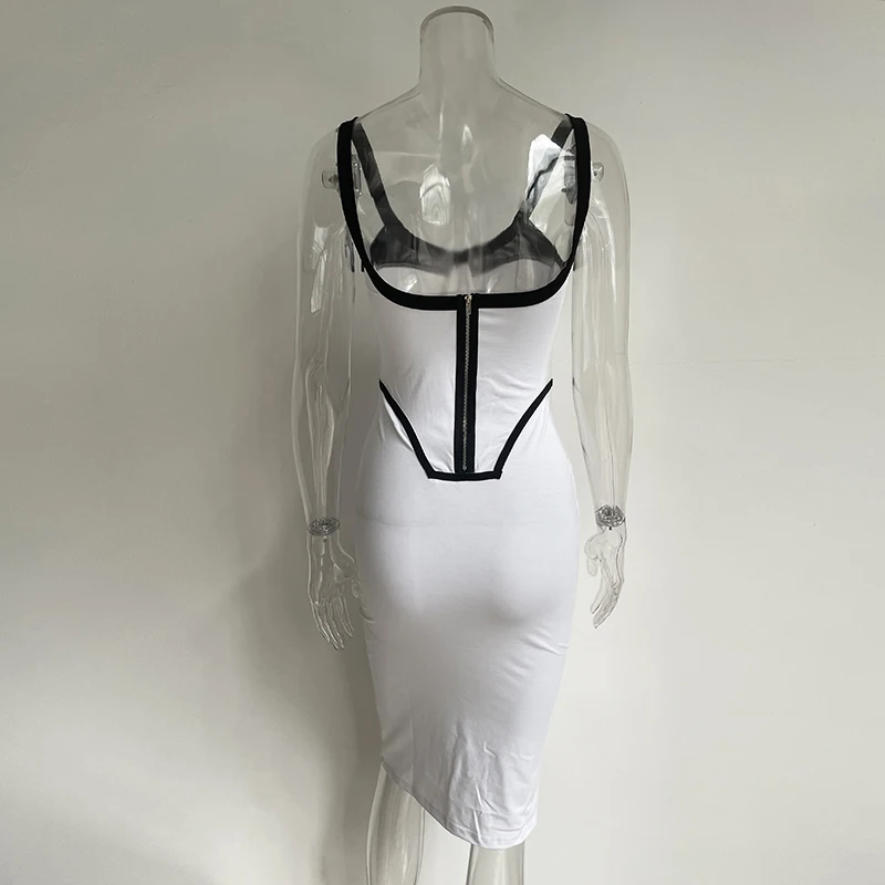 6360 Sexy White and Black Contrast Color Maxi Dress Fashion Sleeveless Sheath Party Dress Woman 2021 Robe Soiree