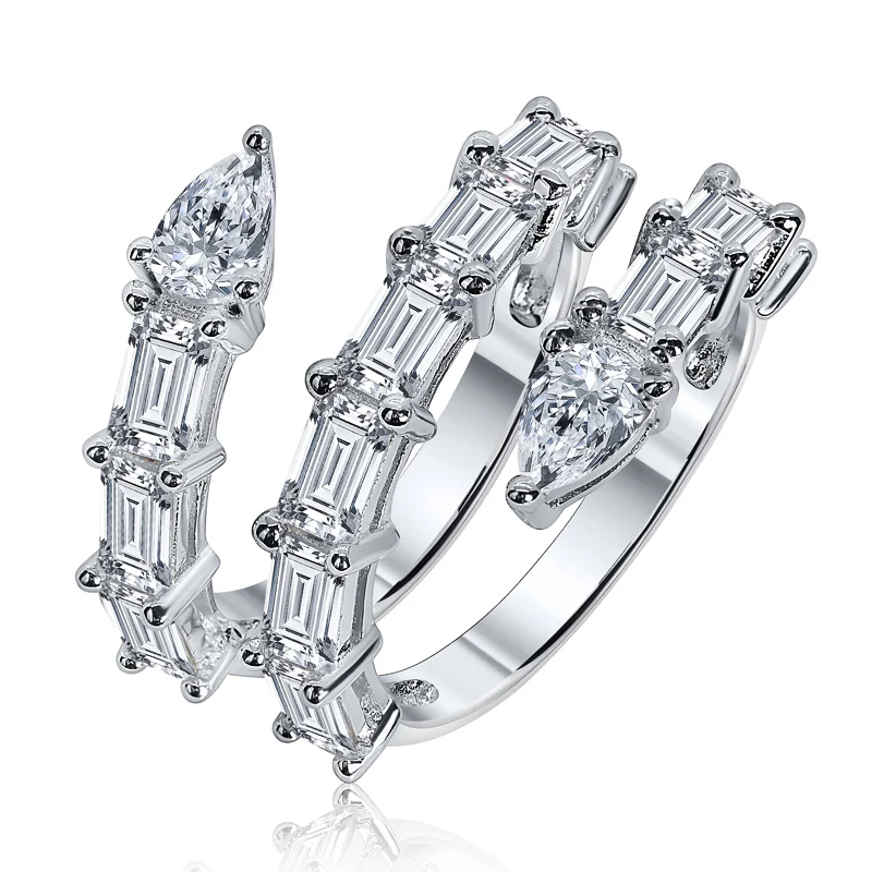 Brilliant High Quality 925 silver Baguette Diamond CZ Engagement Ring real 18k Gold Plated Fine Jewelry Open Wedding Rings Women