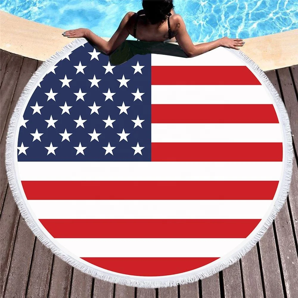 Lightweight digital printed custom uk brazil country flag printed microfiber fabric material round beach towels foldable