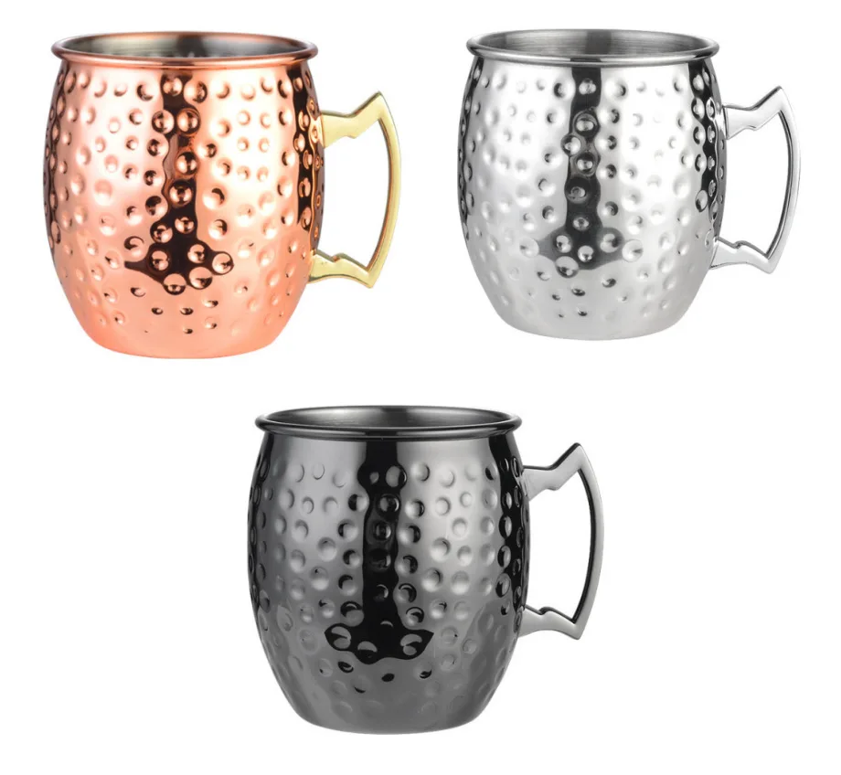 Vintage Moscow Mule Copper Mugs Gold Black Copper Plated 350ml 500ml 600ml Stainless Steel Mug Engraved Vodka Drinking Mug