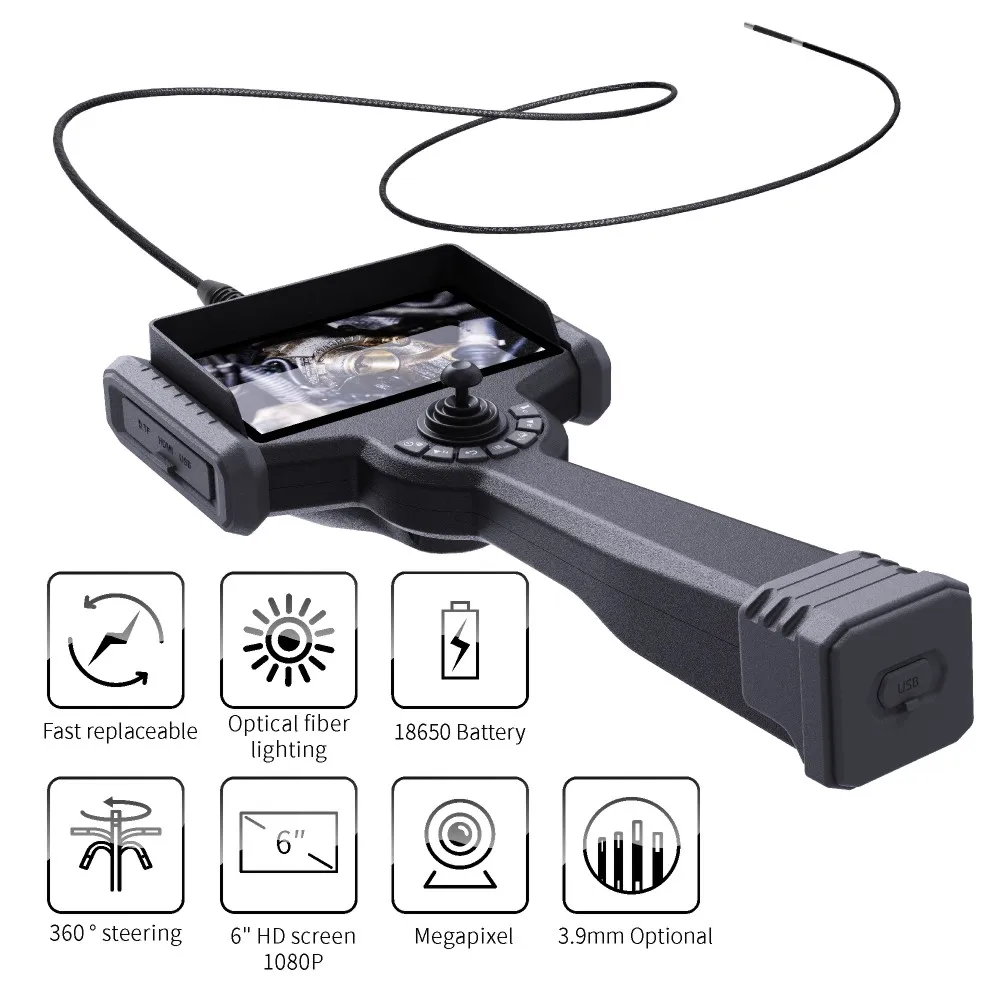 3.9mm industrial endoscope camera with LED light  flexible video endoscope camera for internal part of heavy machinery  P series