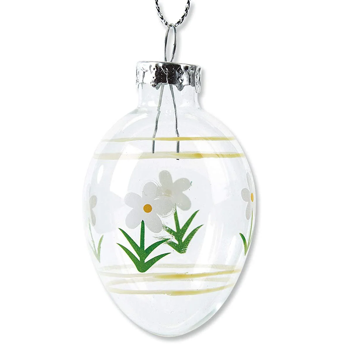 Hot sale hand printing artificial blown clear glass ornament spring decor Easter mini hanging eggs Eco-friendly