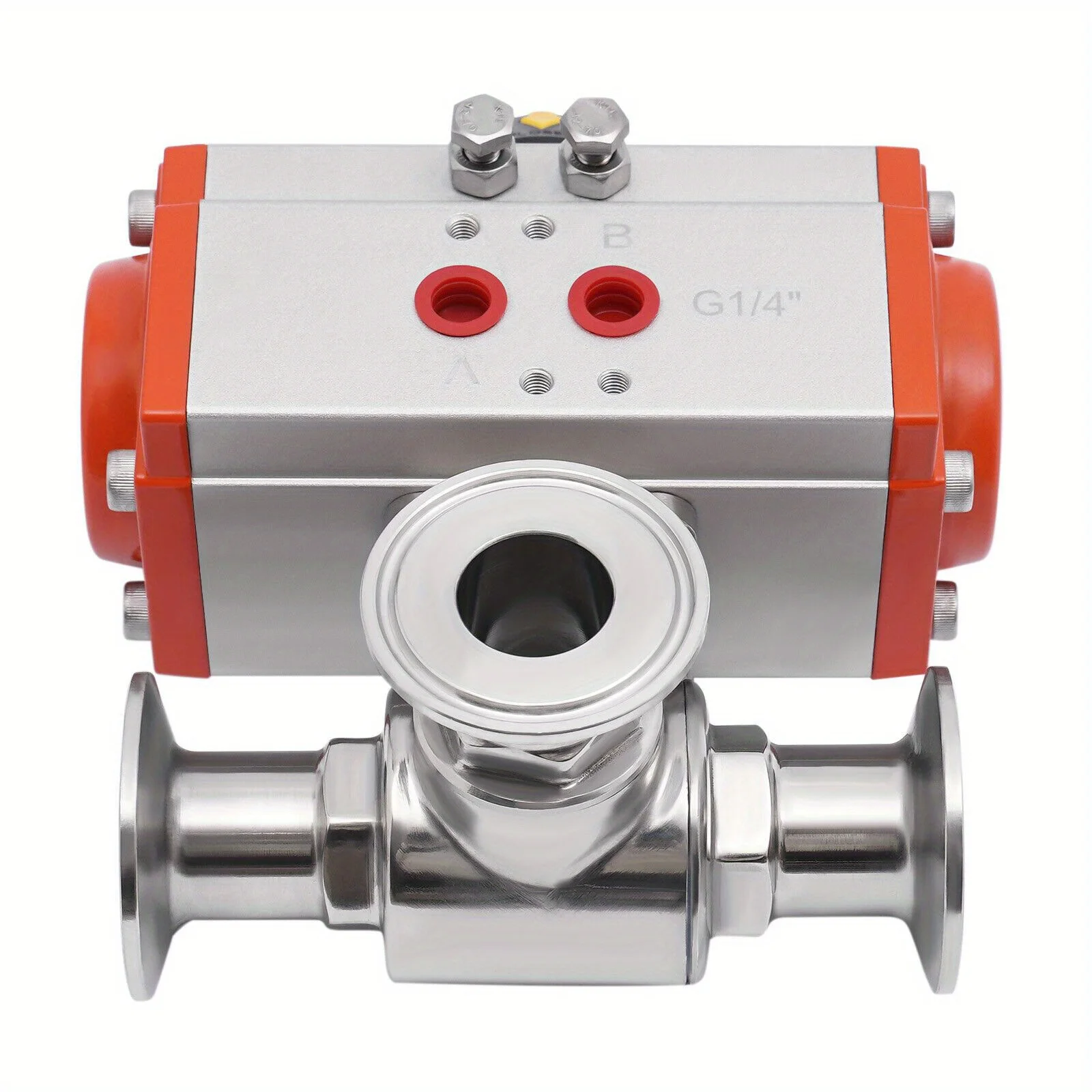 Sanitary clamp pneumatic ball valve stainless steel 304 through valve chuck connection actuator ball valve